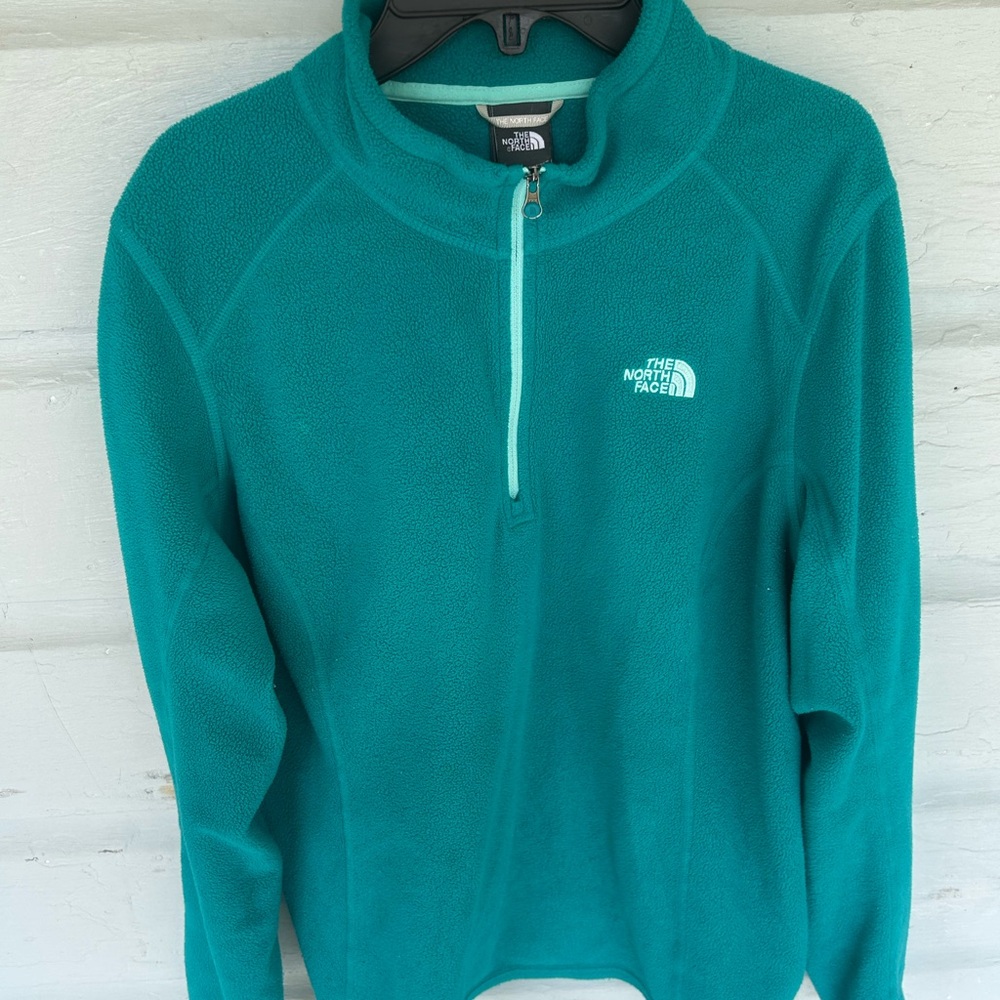 North Face Women’s Polartec Classic 1/4 Zip Fleece Micro Fleece Fitted Teal - Picture 2 of 8